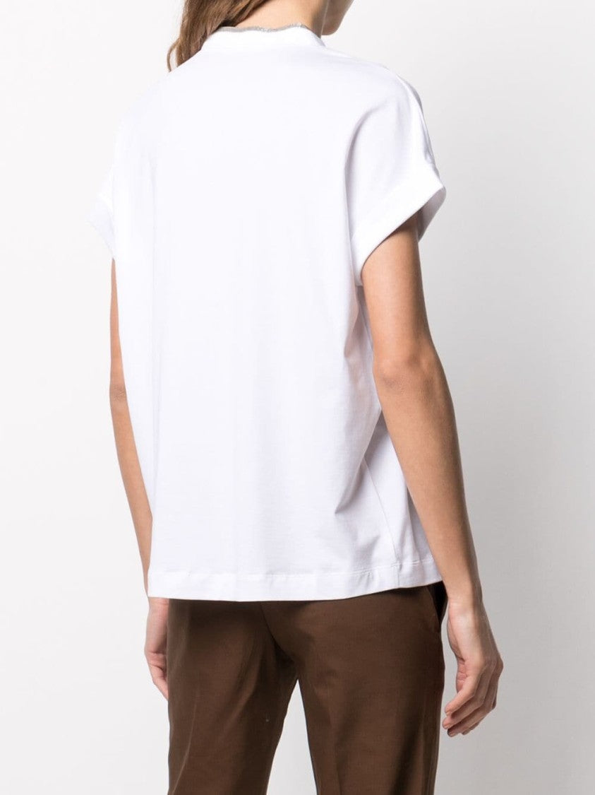Brunello Cucinelli White Monili Chain V-Neck Cotton T-Shirt