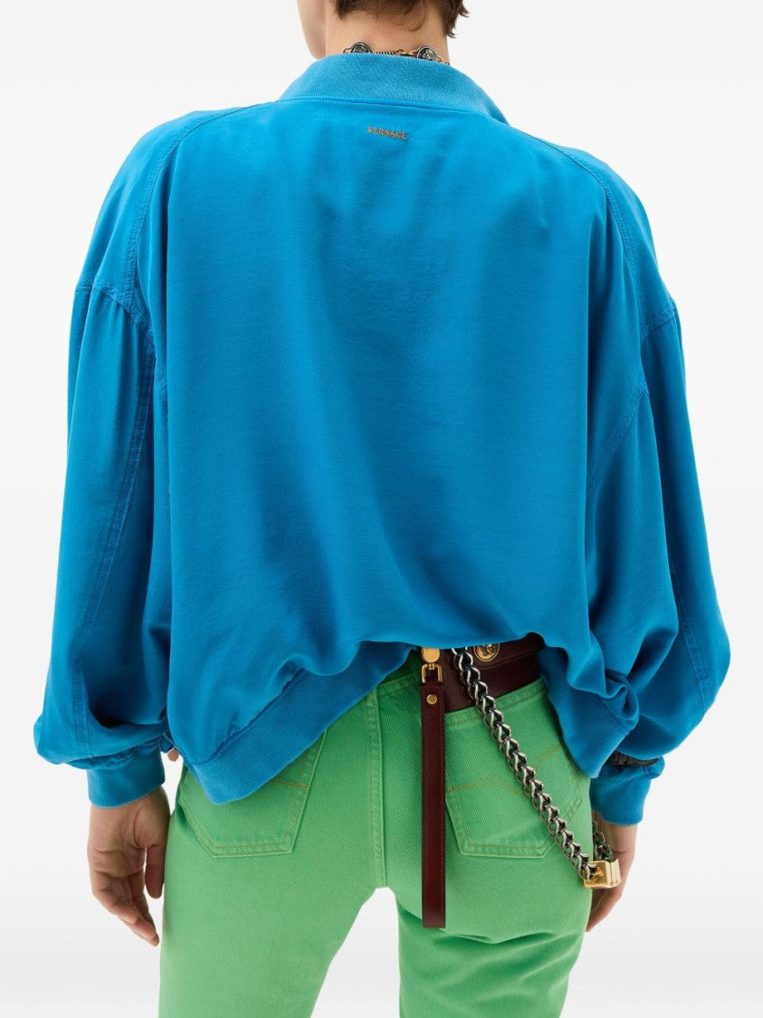 Versace Vibrant Blue Silk And Nylon Bomber Jacket