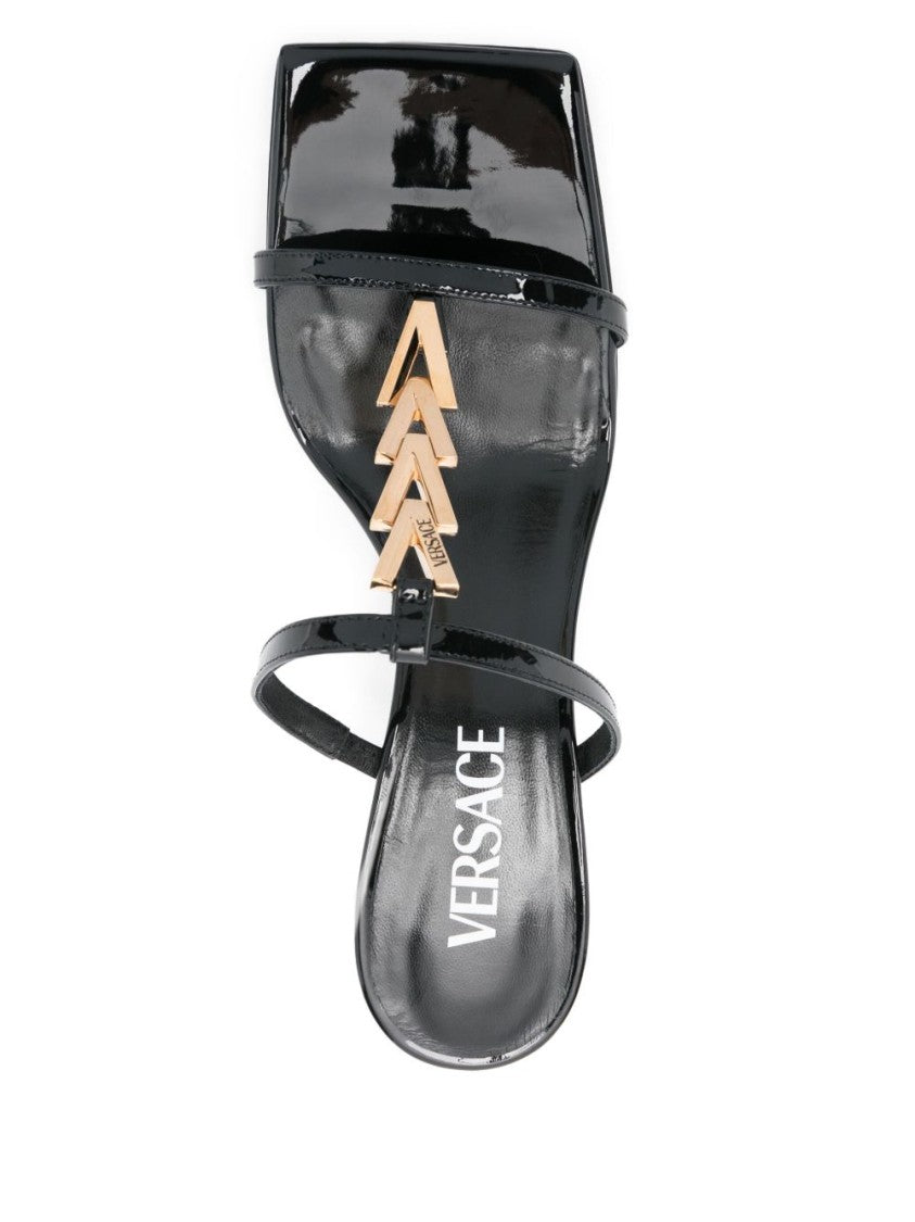 Versace Black Mid Heel Leather Sole Sandals