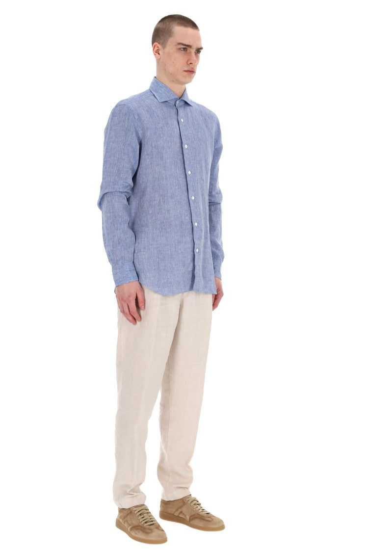 Barba Dandylife Line Solid Linen Tailored Shirt