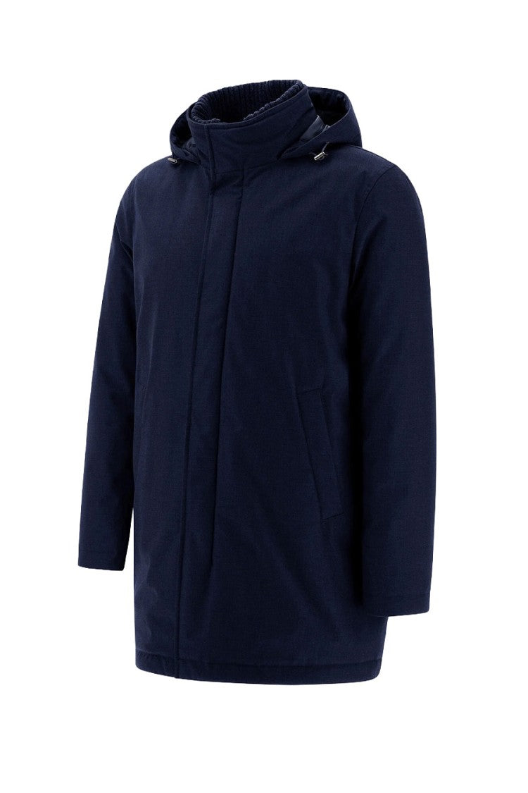 Herno Navy Polyester-Viscose Blend Hooded Parka Jacket