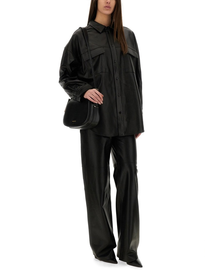 Michael Michael Kors Button-Up Oversized Black Lamb Leather Jacket