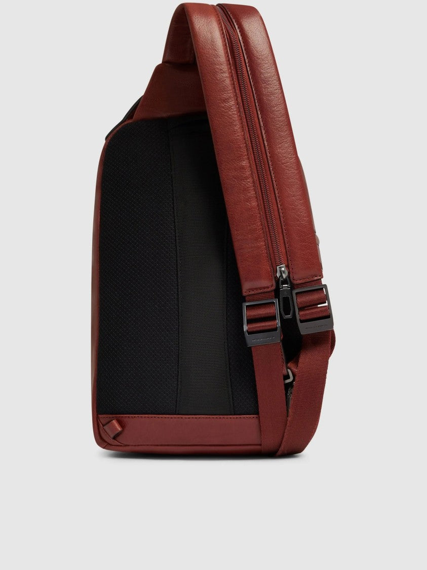 Piquadro Reddish-Brown Monospalla Structured Backpack