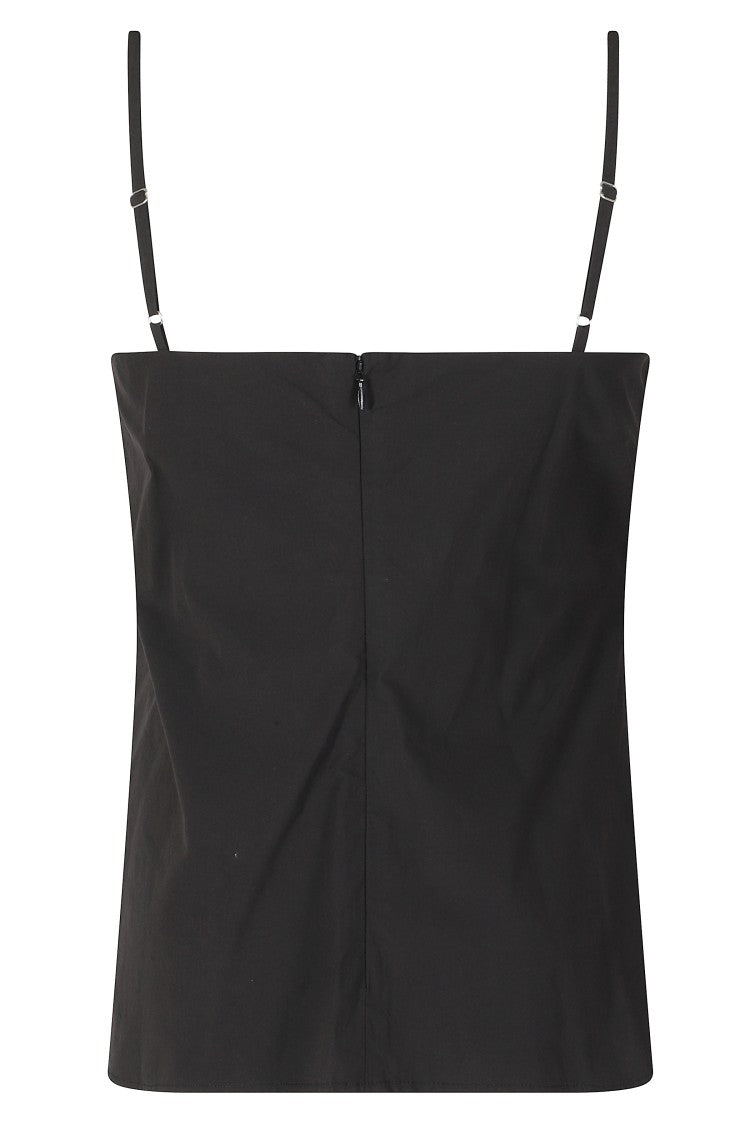 Isabelle Blanche Black Adjustable-Bow Back-Zipper Cotton Tank Top