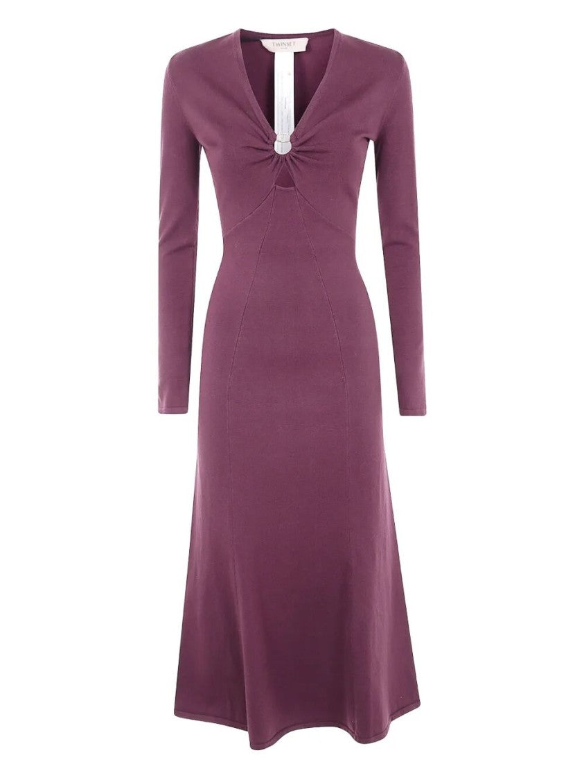 Twin-Set Fitted Midi Dress With Deep V-Neckline