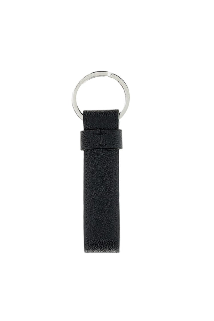 Tod's Small Black Leather Keychain With Timeless Logo