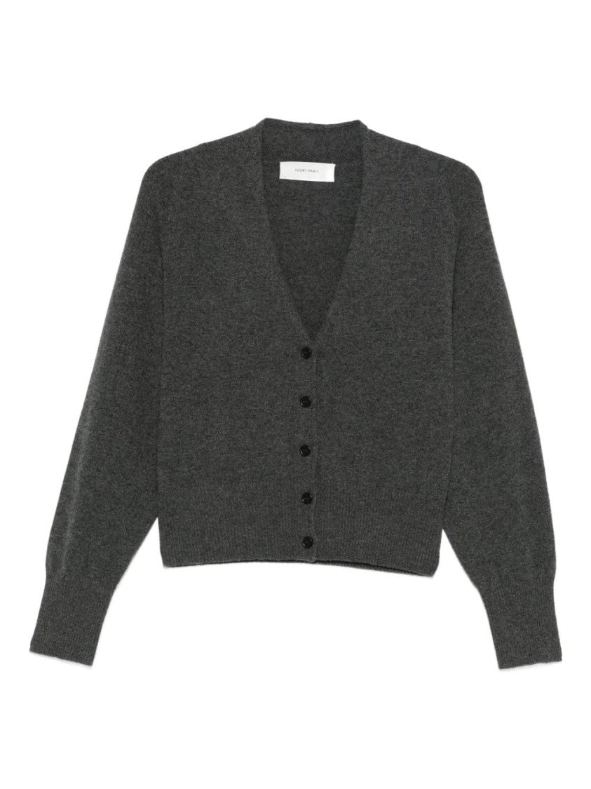 Ivory Paris Cropped Button-Up Cardigan With Deep V-Neck