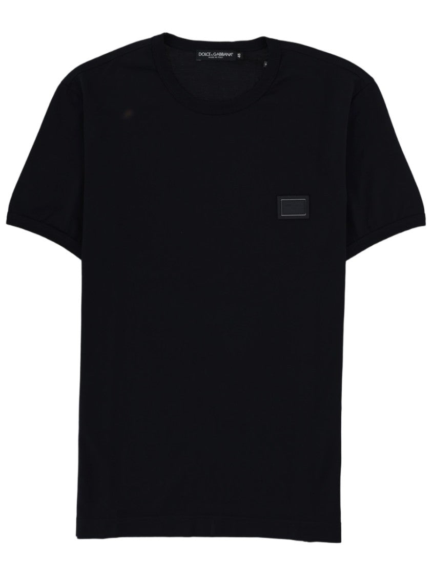 Dolce & Gabbana Minimalist Black Plaque Detail Cotton T-Shirt