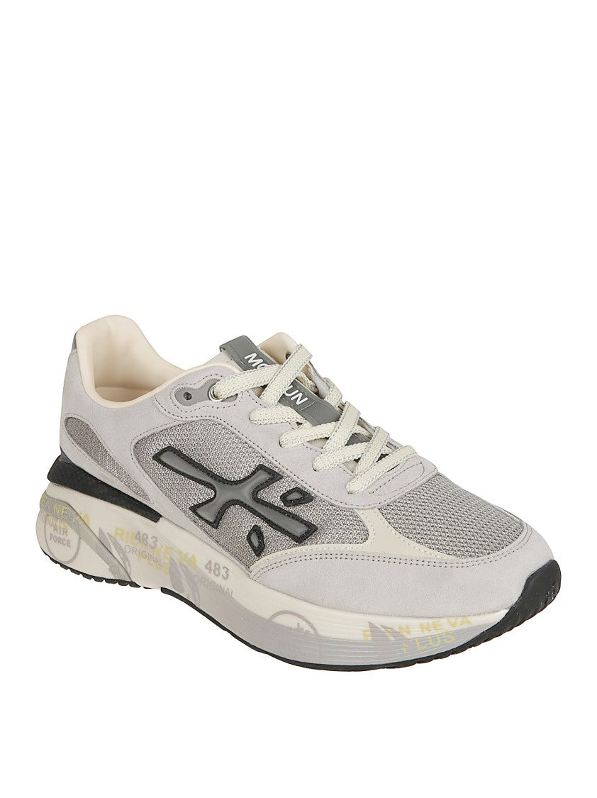 Premiata Grey Mesh And Leather Sneakers With Logo Accents