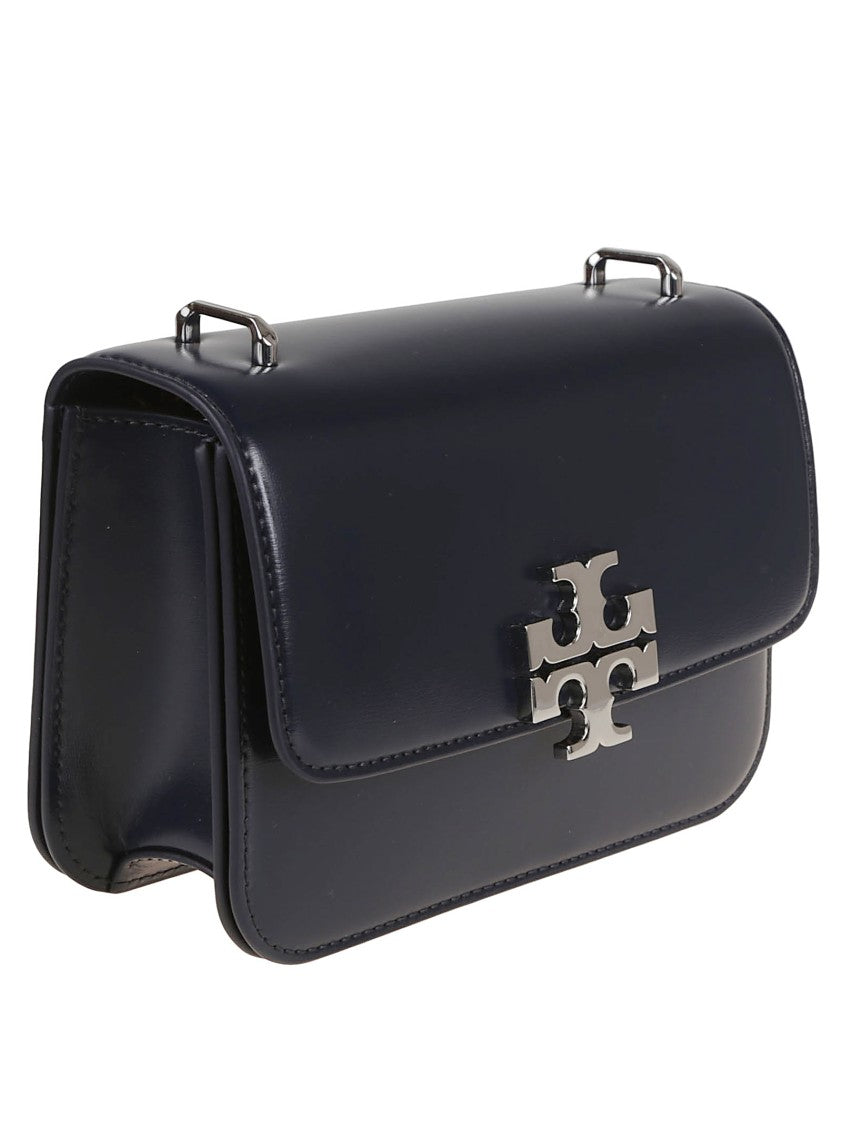 Tory Burch Structured Black Leather Shoulder Bag With Flap Closure