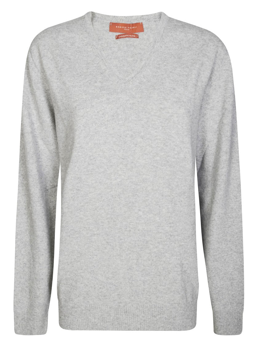 Daniele Fiesoli Light Grey V-Neck Sweater With Fine Knit Texture