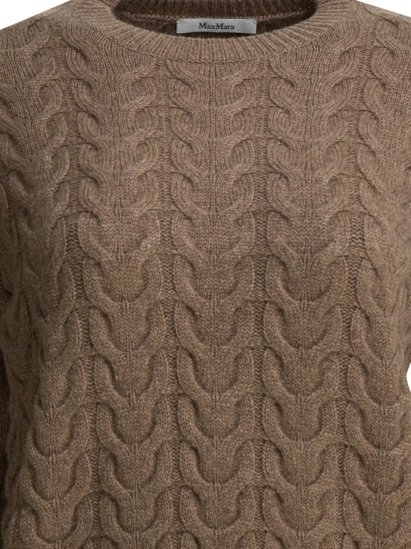 Max Mara Cable Knit Cashmere Sweater With Cropped Fit And Ribbed Details