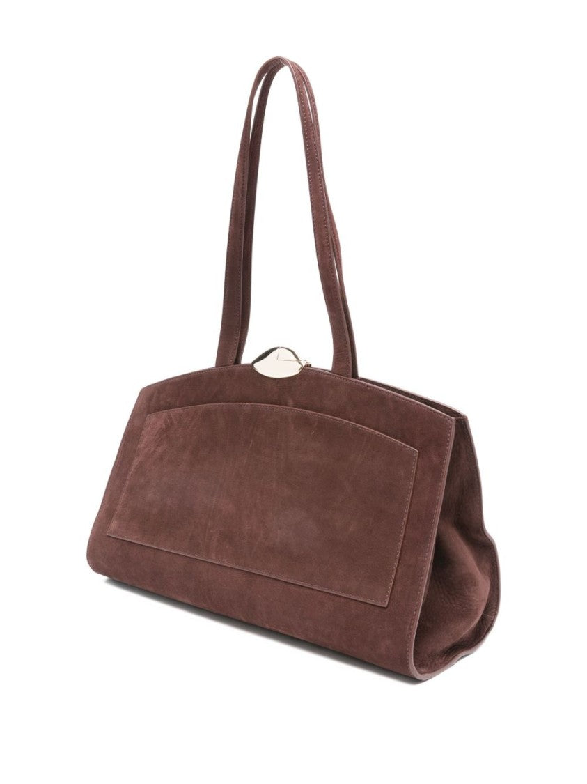Benedetta Bruzziches Bordeaux Suede Shoulder Bag With Metallic Clasp
