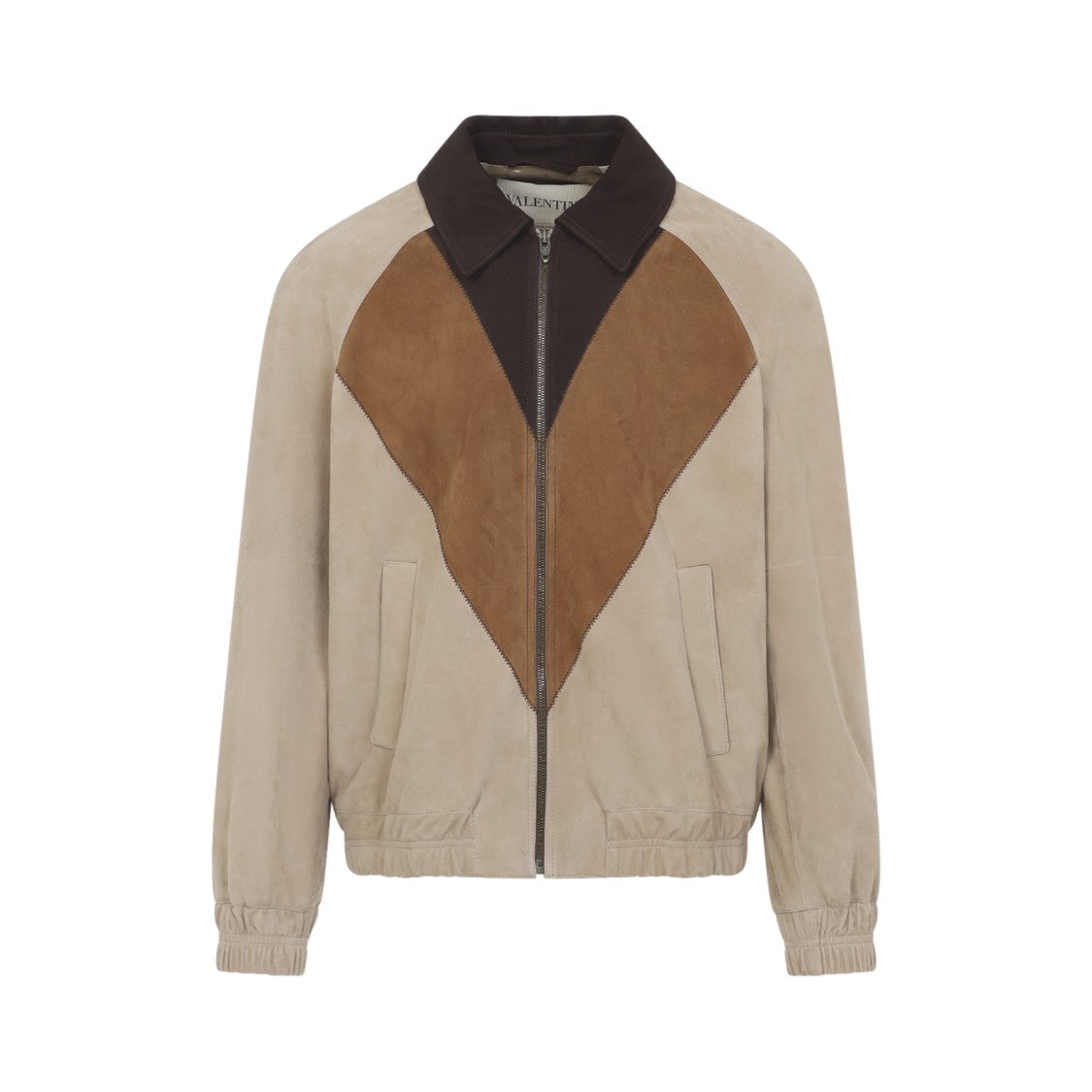 Valentino V-Shaped Color Block Jacket In Suede Leather