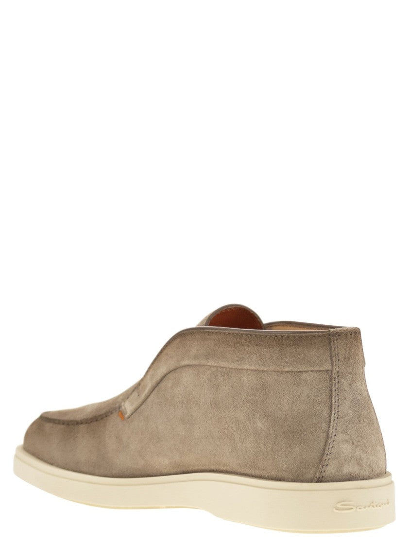 Santoni Suede Desert Boot With Smooth Rubber Sole