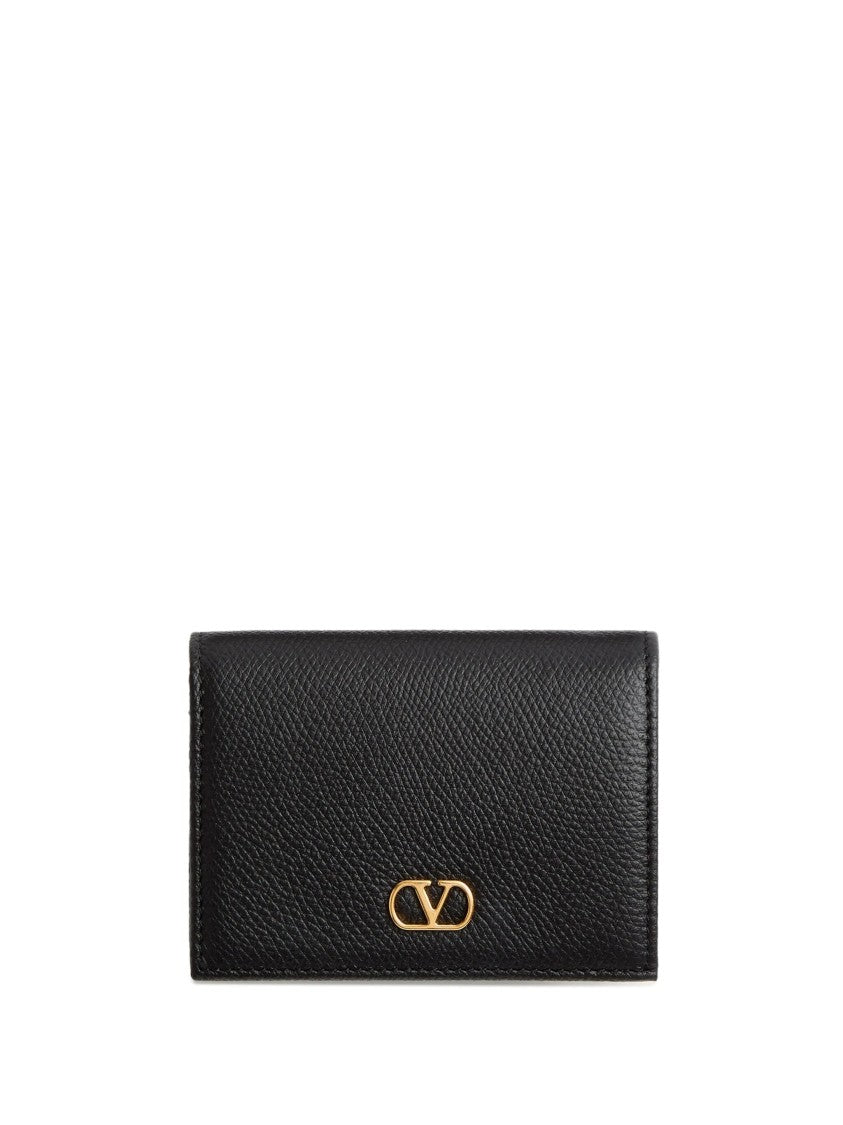Valentino Textured Leather Flap French Vlogo Wallet