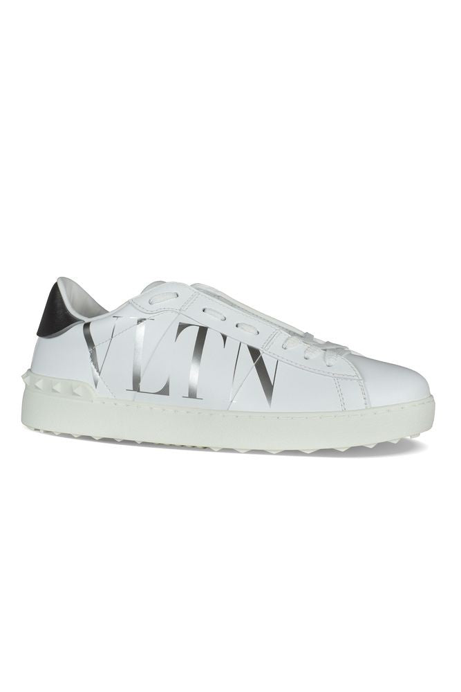 Valentino Garavani Low-Top White Leather Sneakers With Silver Embellishments