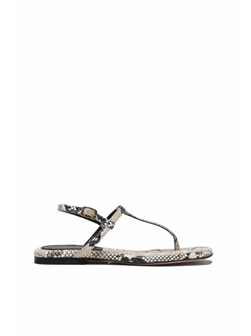 Liviana Conti Beige Black Snakeskin-Effect Leather Flip-Flop Sandals