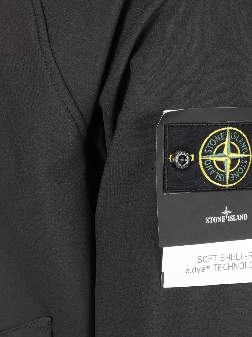 Stone Island Hooded Black Jacket With Concealed Zip