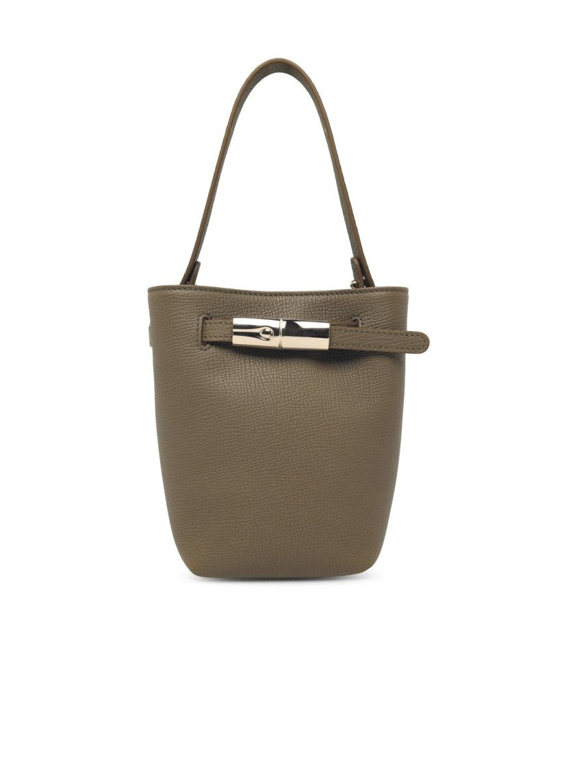 Longchamp Structured Green Leather Bag With Bamboo Buckle And Adjustable Straps