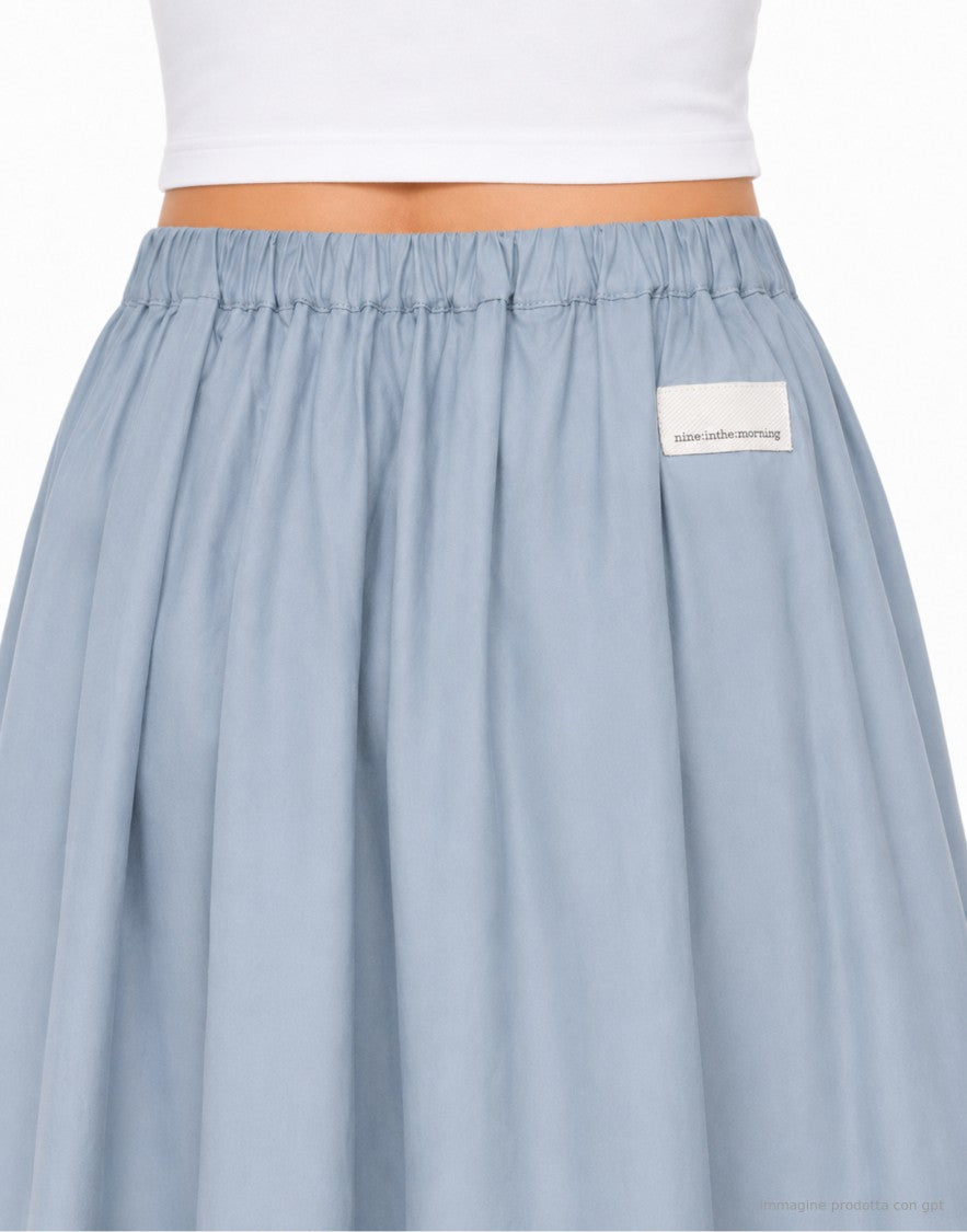 Nine In The Morning Light Blue Stretch Cotton Pleated Midi Skirt