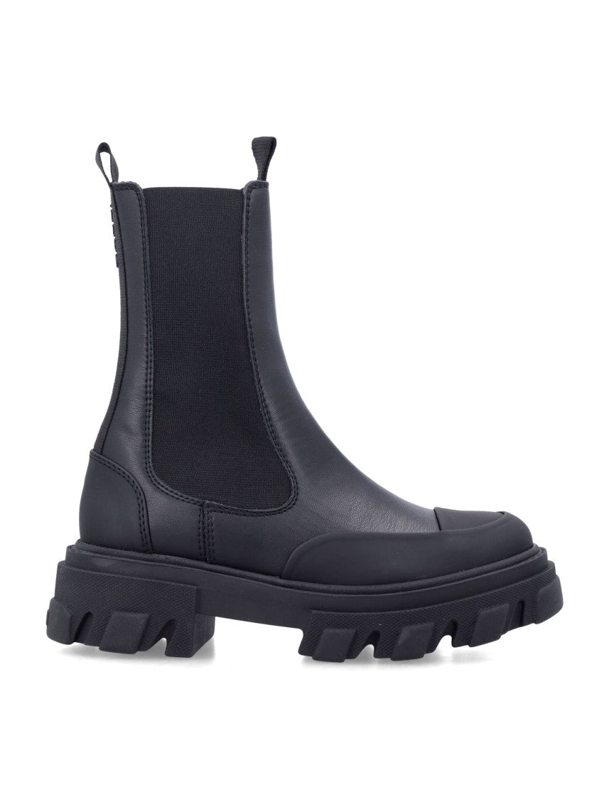 Ganni Cleated Black Mid Chelsea Boots With Eco-Friendly Design