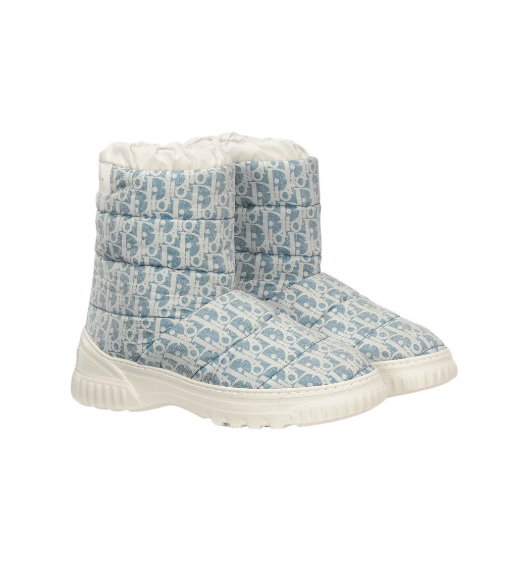 Christian Dior Light Blue Quilted Monogram Puffer Boots