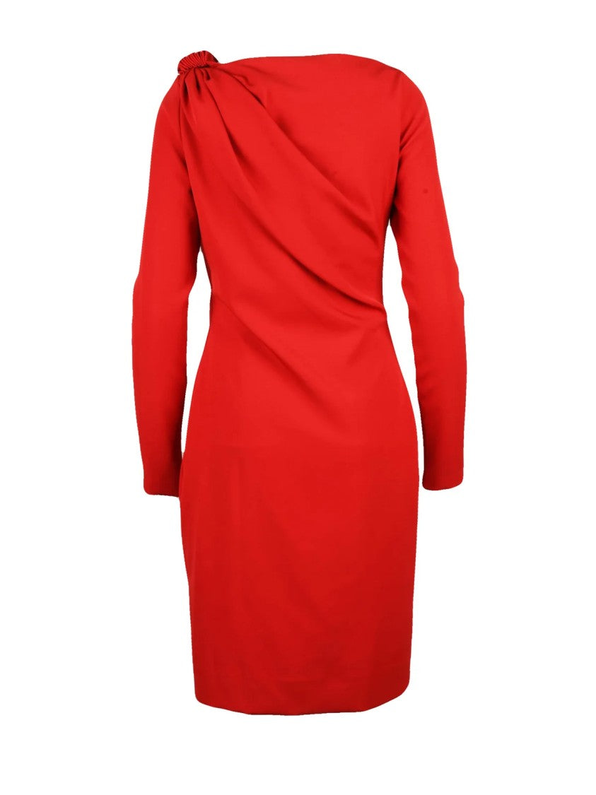 J. W. Anderson Draped Midi Dress With Asymmetrical Neckline And Fitted Silhouette