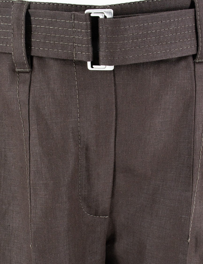 Brunello Cucinelli Dark Chocolate Linen Trousers With Practical Belt