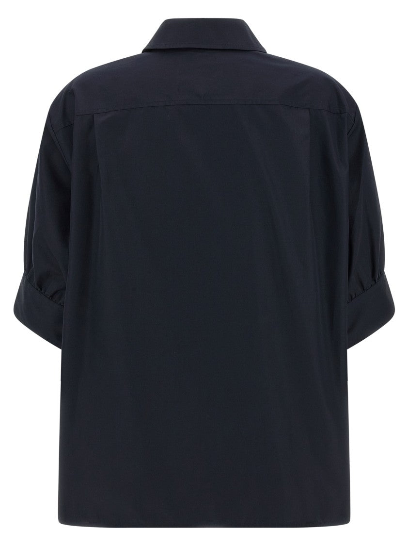 Jil Sander Boxy Black Cotton Poplin Shirt With Curled Sleeves