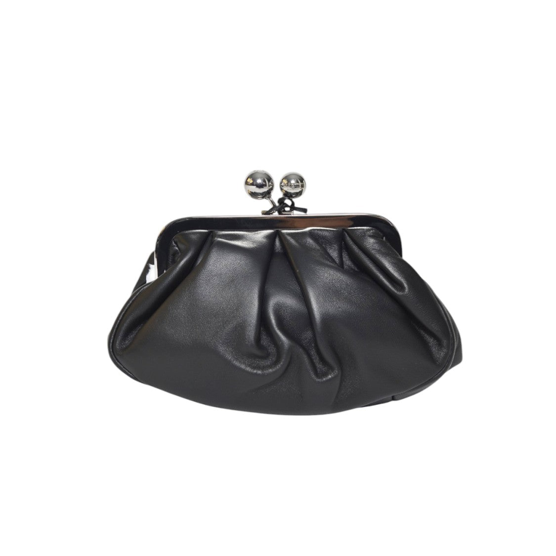 Max Mara Gathered Black Leather Clutch With Classic Frame
