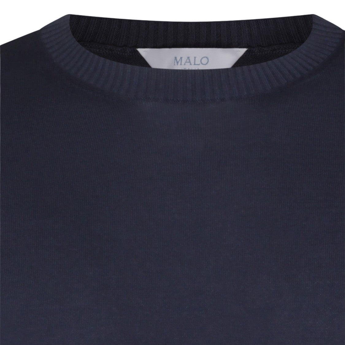 Malo Ribbed-Neckline Blue Knit Sweater