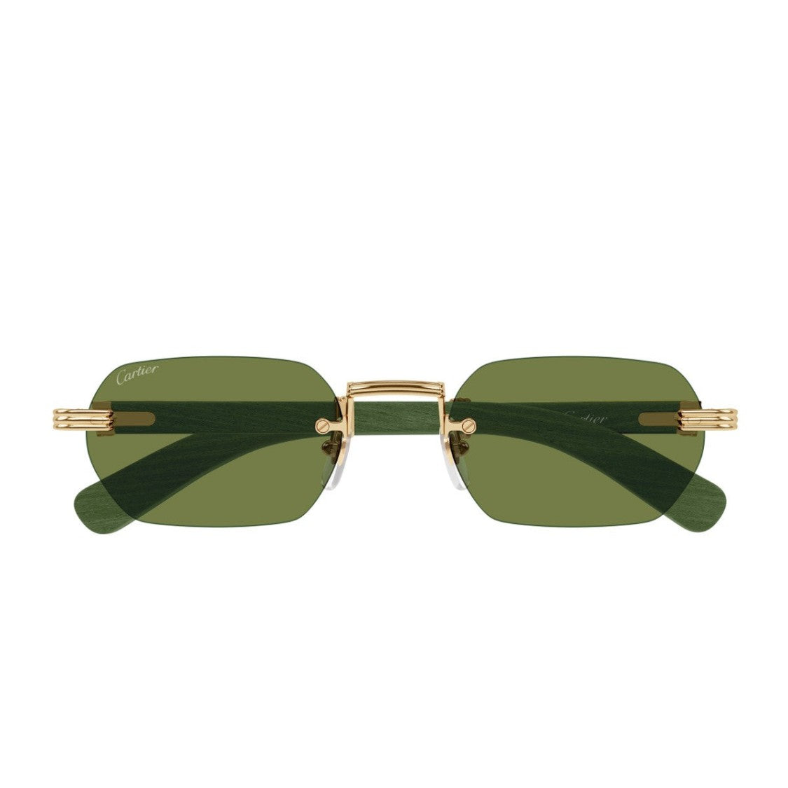 Cartier Gold Première De Cartier Metal Wood Rectangular Sunglasses