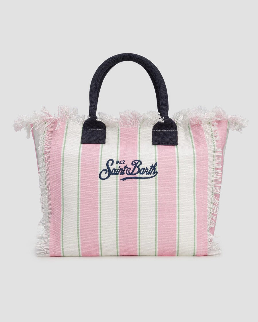 Mc2 Saint Barth Spacious Vertical Striped Tote Bag With Embroidered Accent