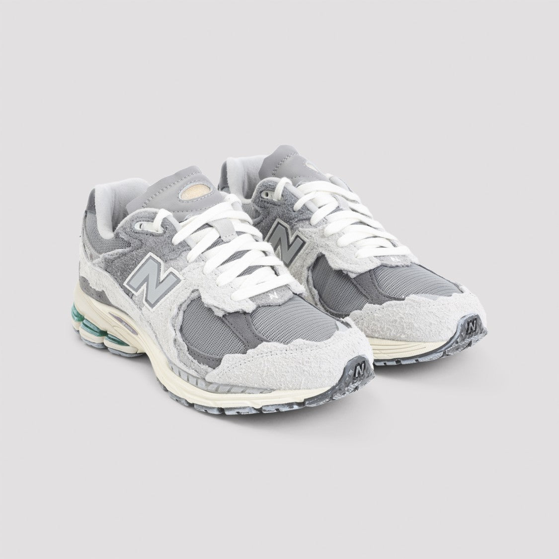 New Balance Layered Grey Suede And Nylon Sneakers With Cushioned Sole