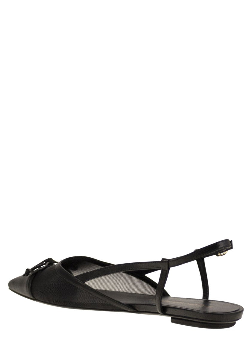 Stuart Weitzman Kitty - Leather And Transparent Fabric Slingback