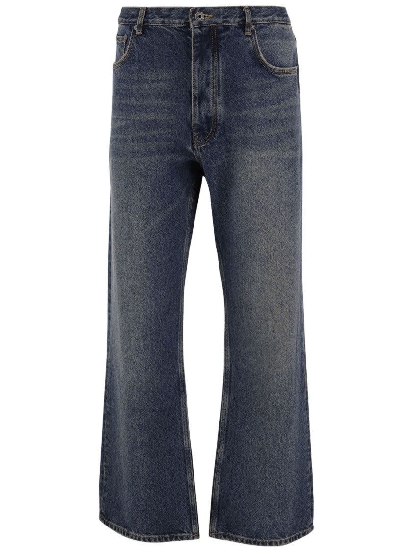 Off-White Dark Denim Washed Cotton Five-Pocket Jeans