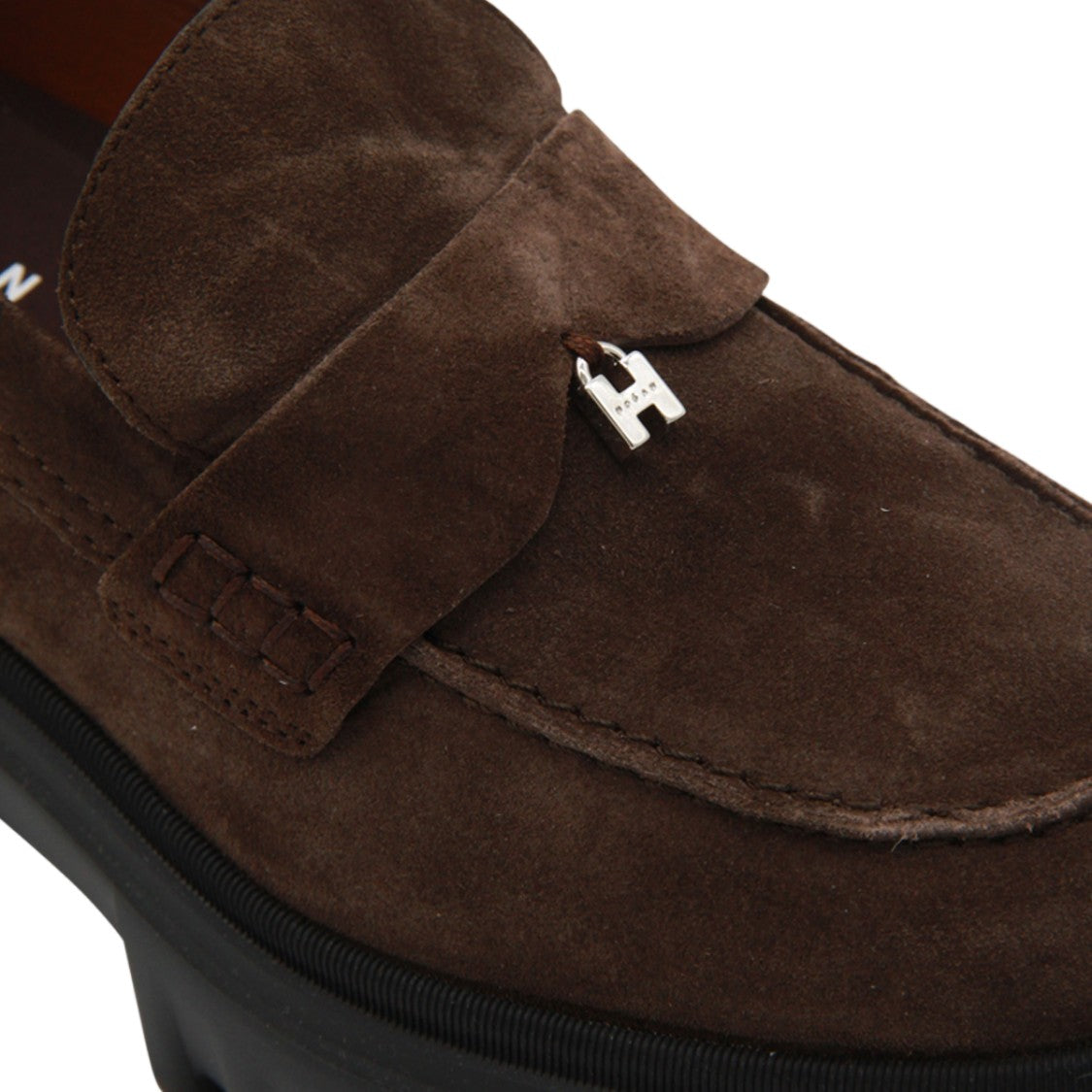 Hogan Chunky Sole Brown Suede Flats With Metallic 'H' Charm