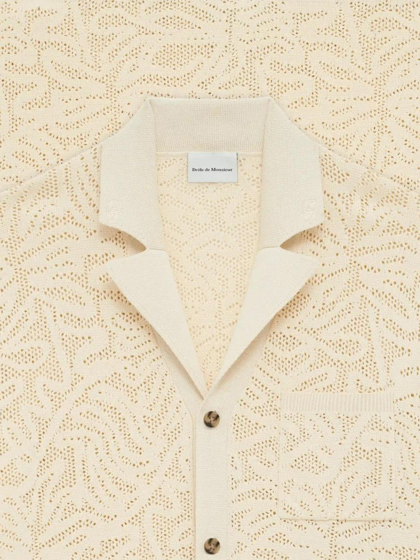 Drôle De Monsieur Short-Sleeved Lace Knit Shirt With Classic Collar