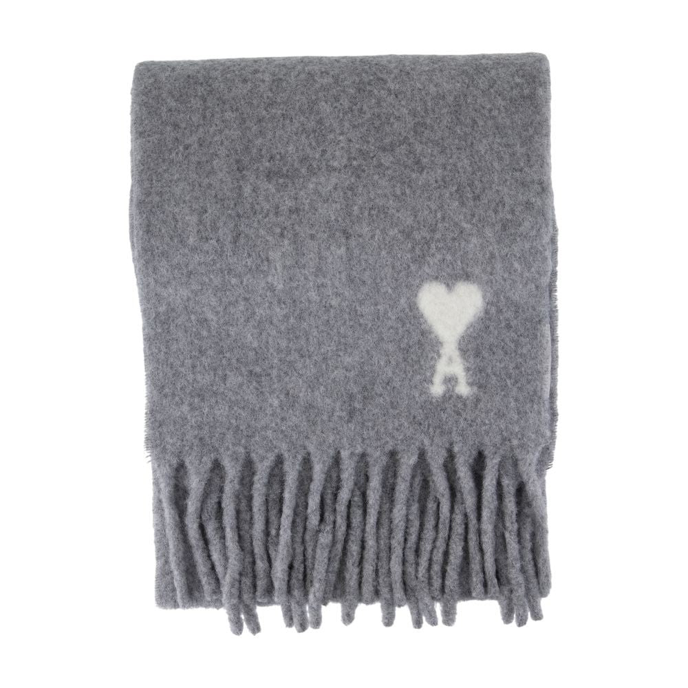 Ami Fringed Wool Scarf With Heart Motif