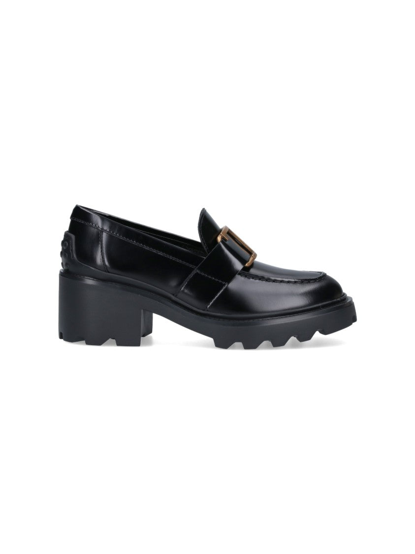 Tod's Black Leather Buckle Moccasins – Black