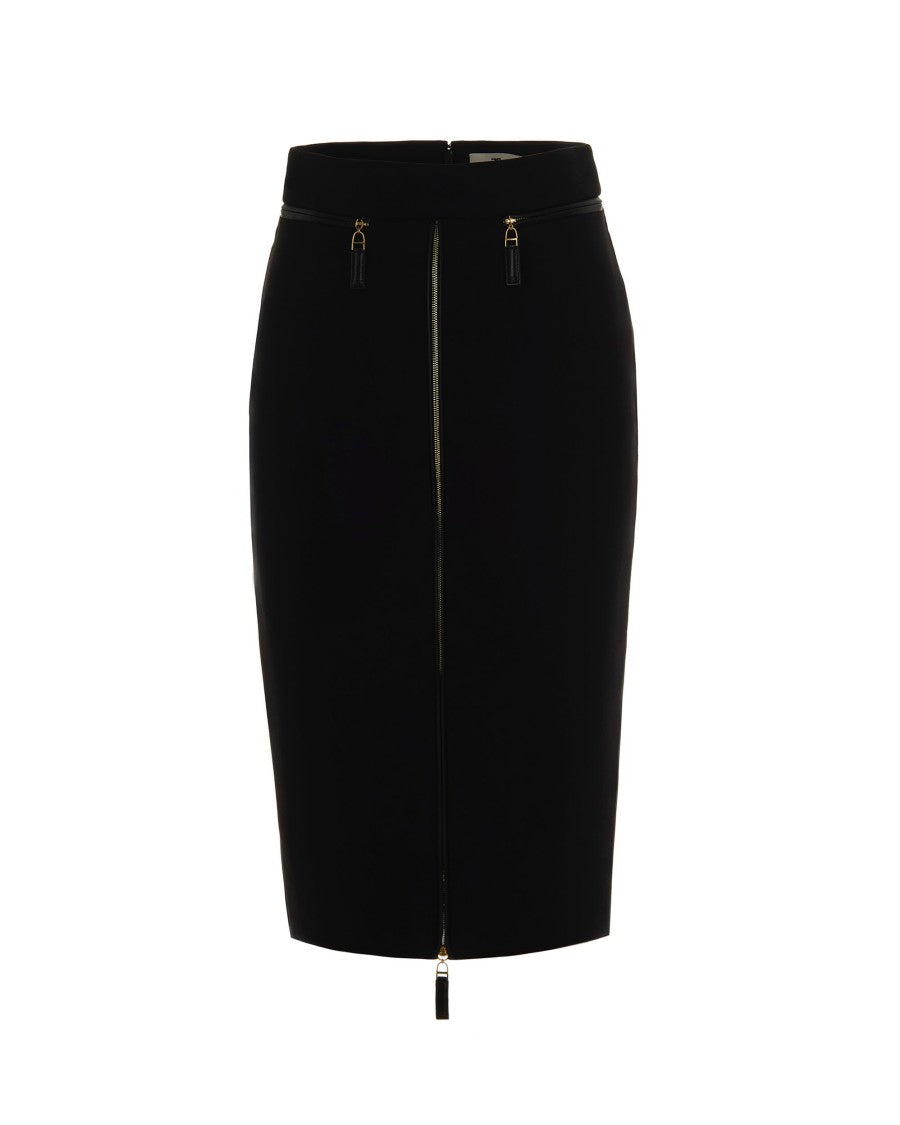 Elisabetta Franchi Lightweight Black Crêpe Skirt With Zip