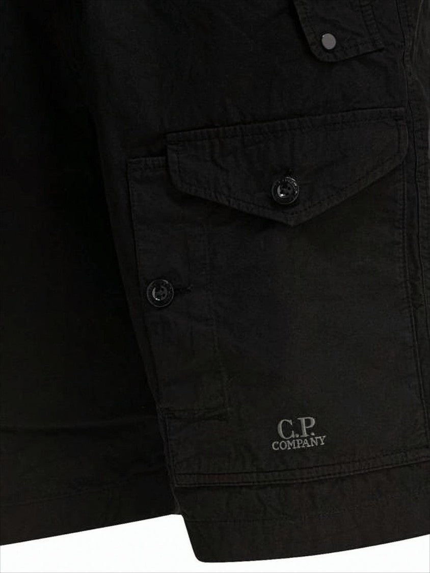 C.P. Company Relaxed Fit Black Shorts With Button Closure
