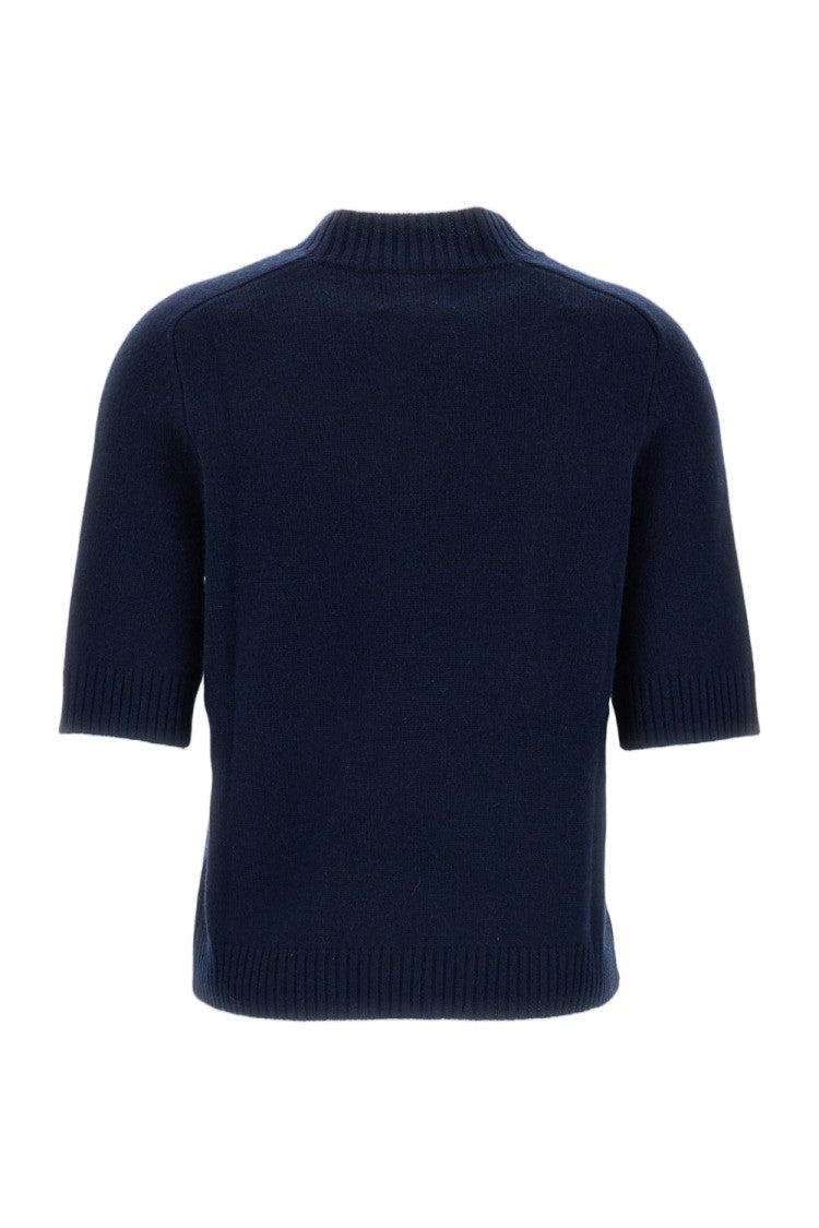 Loulou De Saison Blue Cashmere Saddle-Sleeve Crewneck Top