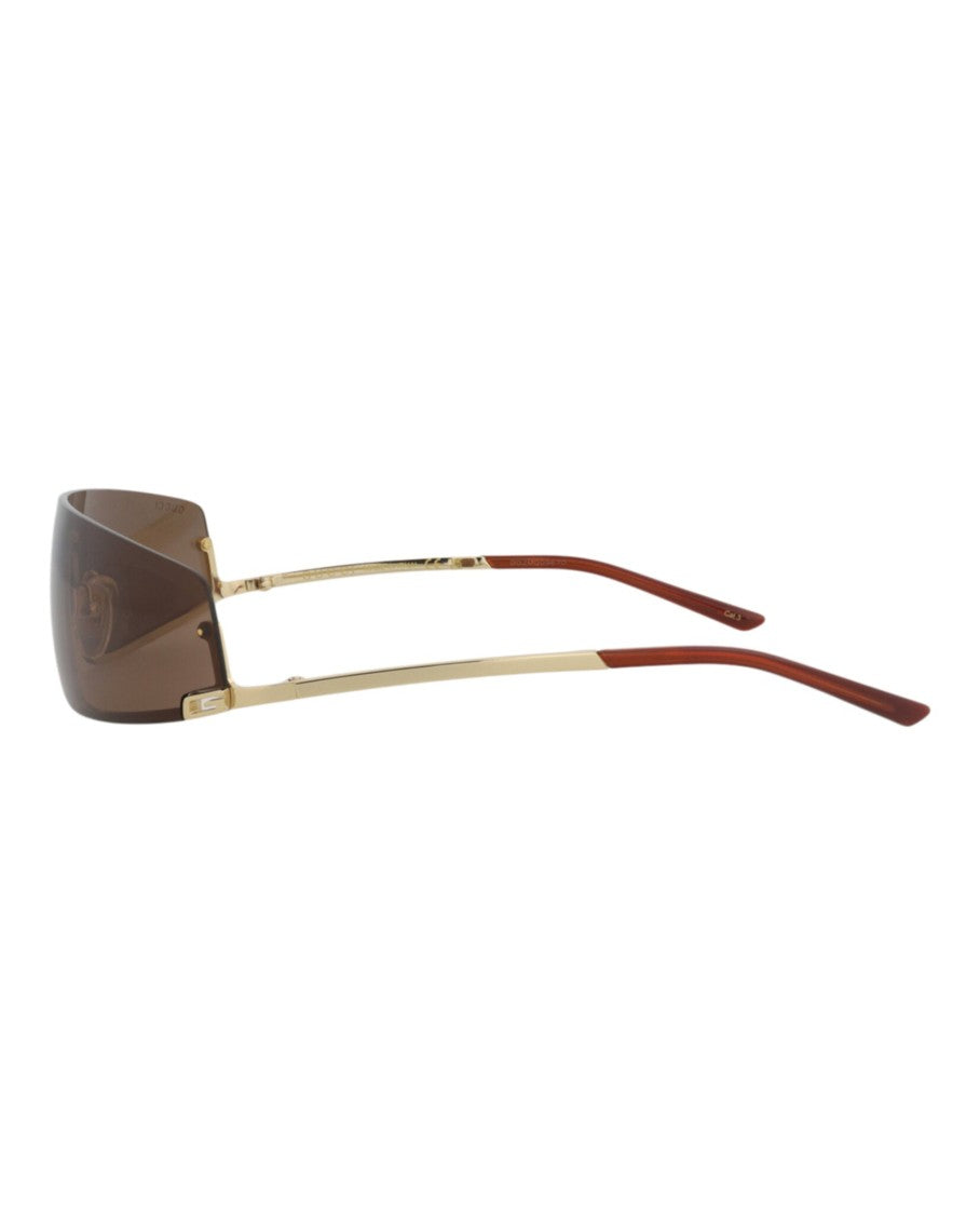 Gucci Shield-Frame Metal Sunglasses With Brown Lens And Velvet Case