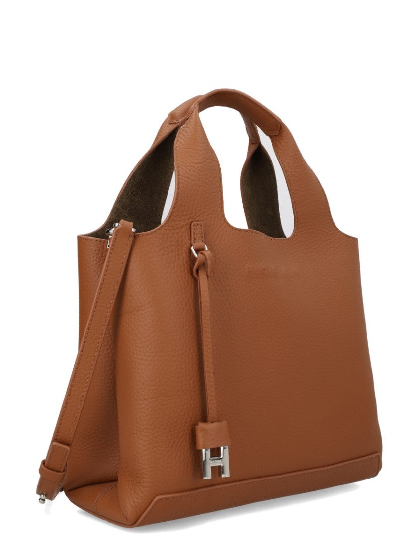 Hogan Neutrals Structured Textured Leather Tote Bag