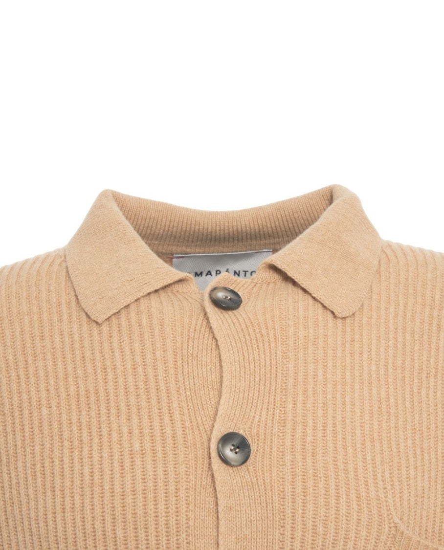 Amaranto Ribbed Textured Cardigan With Button-Up Front And Chest Pocket