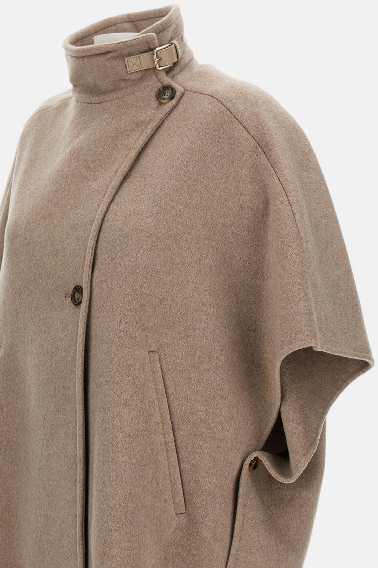 Max Mara Short-Sleeve Wool Coat With Buckle Detail And Side Pockets