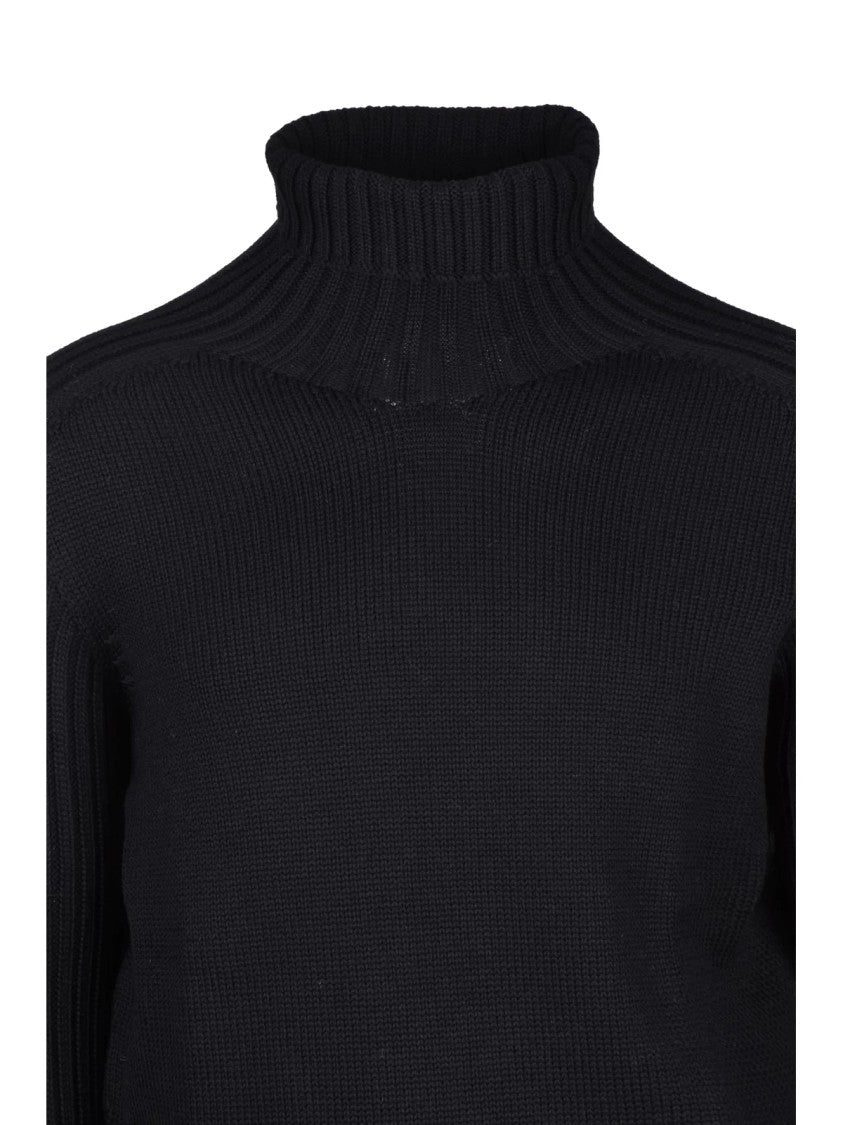 Gran Sasso Ribbed Black Virgin Wool Crew Neck Sweater