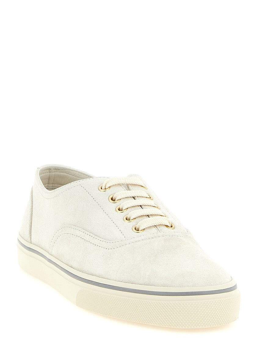 Brunello Cucinelli Inverted Suede Calfskin Low-Top Sneakers With Gold-Tone Accents